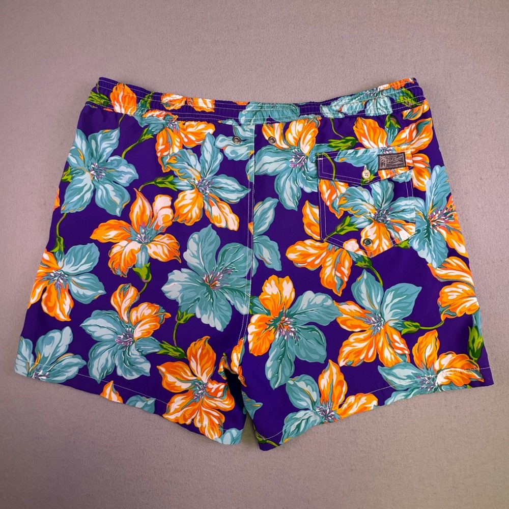 Polo Ralph Lauren Swim Trunks Men's XXL Purple Tropical Floral Hibiscus Shorts - Picture 11 of 11